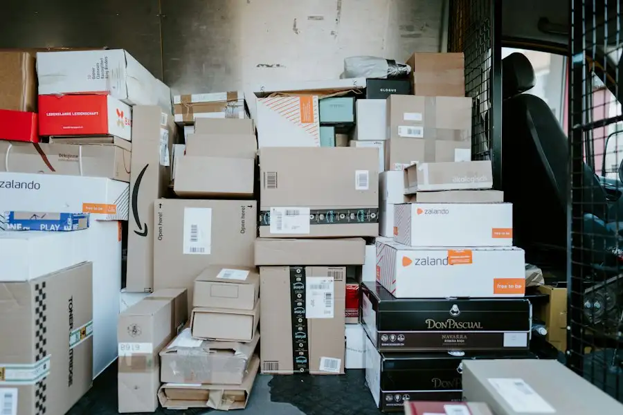 Stacks of shipped parcels waiting to go out